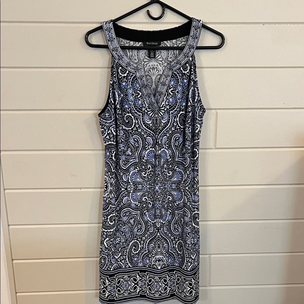 White House Black Market Blue and Black Paisley Dress Size L
